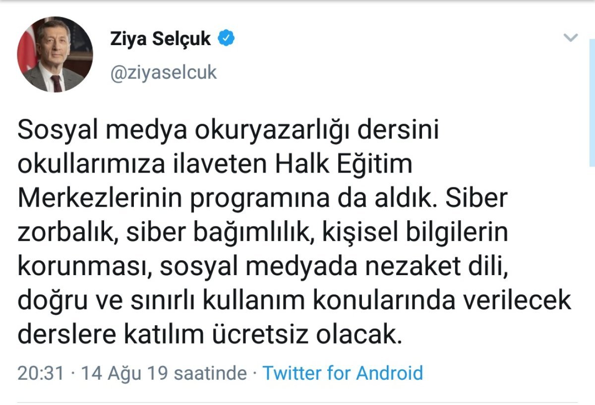 Ziya Selçuk'un konuyla ilgili attığı tivit